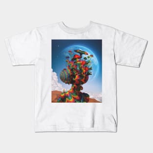 Psychedelic floral mushroom head Kids T-Shirt